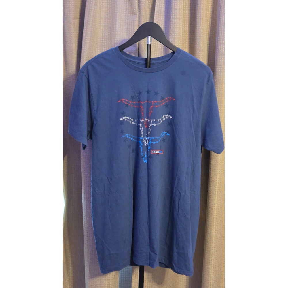Cody James Barbed Wire Cattle Skulls T-Shirt Men's Size Large Blue American
